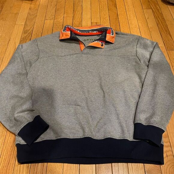 Orvis Men's 1/4 Zip Pullover Sweatshirt Gray Nautical Flag Trim L yacht - Picture 2 of 10